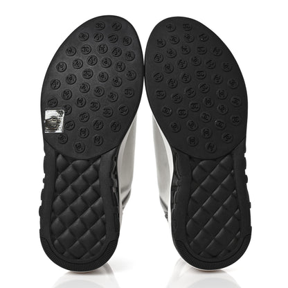 Chanel Calfskin Mesh Lycra Womens Logo Sneakers 38.5 White Black 5 of 7