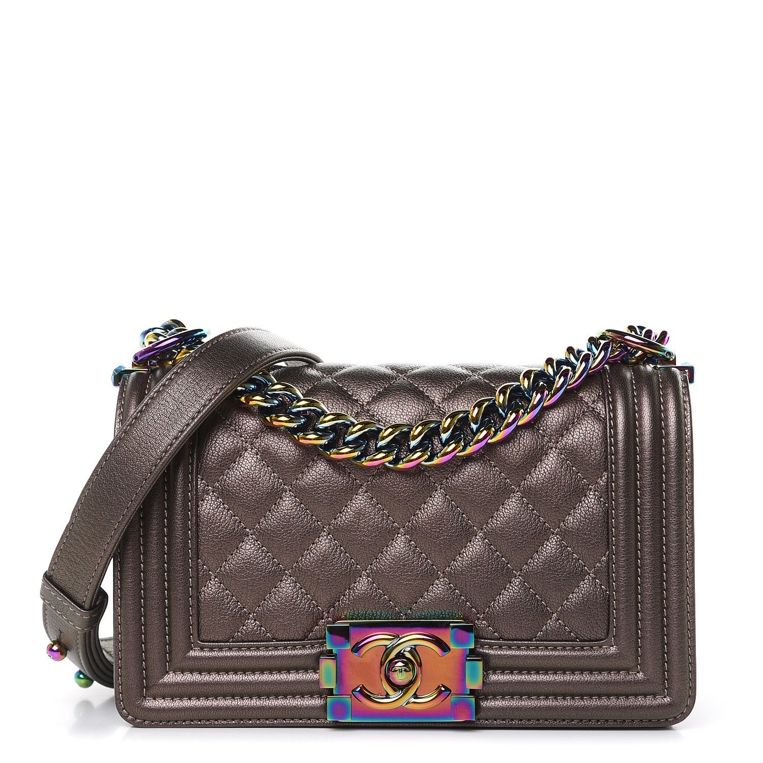 Chanel Iridescent Goatskin Quilted Small Boy Flap Dark Gold 1 of 10