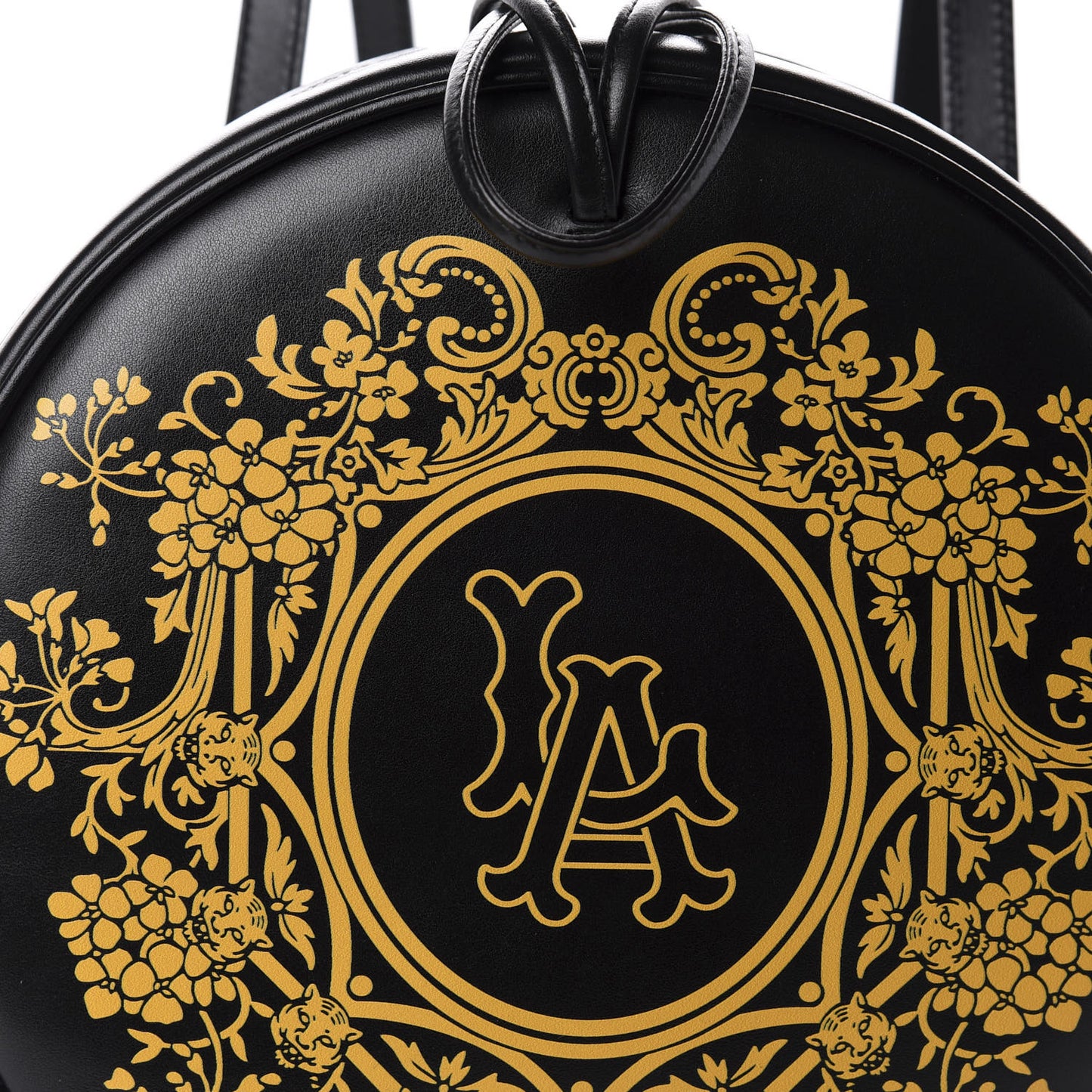 Calfskin LA Round Backpack Black Gold