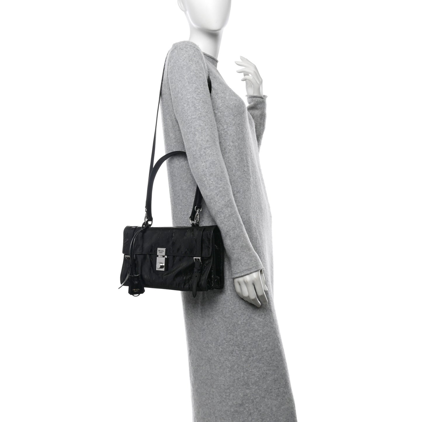 Glossy Calfskin Medium Sound Shoulder Bag Black