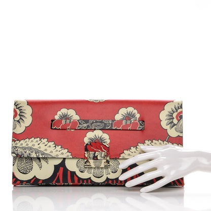 Valentino Garavani Calfskin Floral Mime Clutch Red 2 of 6