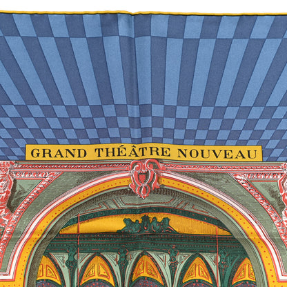 Hermes Silk Twill Grande Theatre Nouveau Scarf 90 Bleu Jean Vert Moutarde 4 of 6
