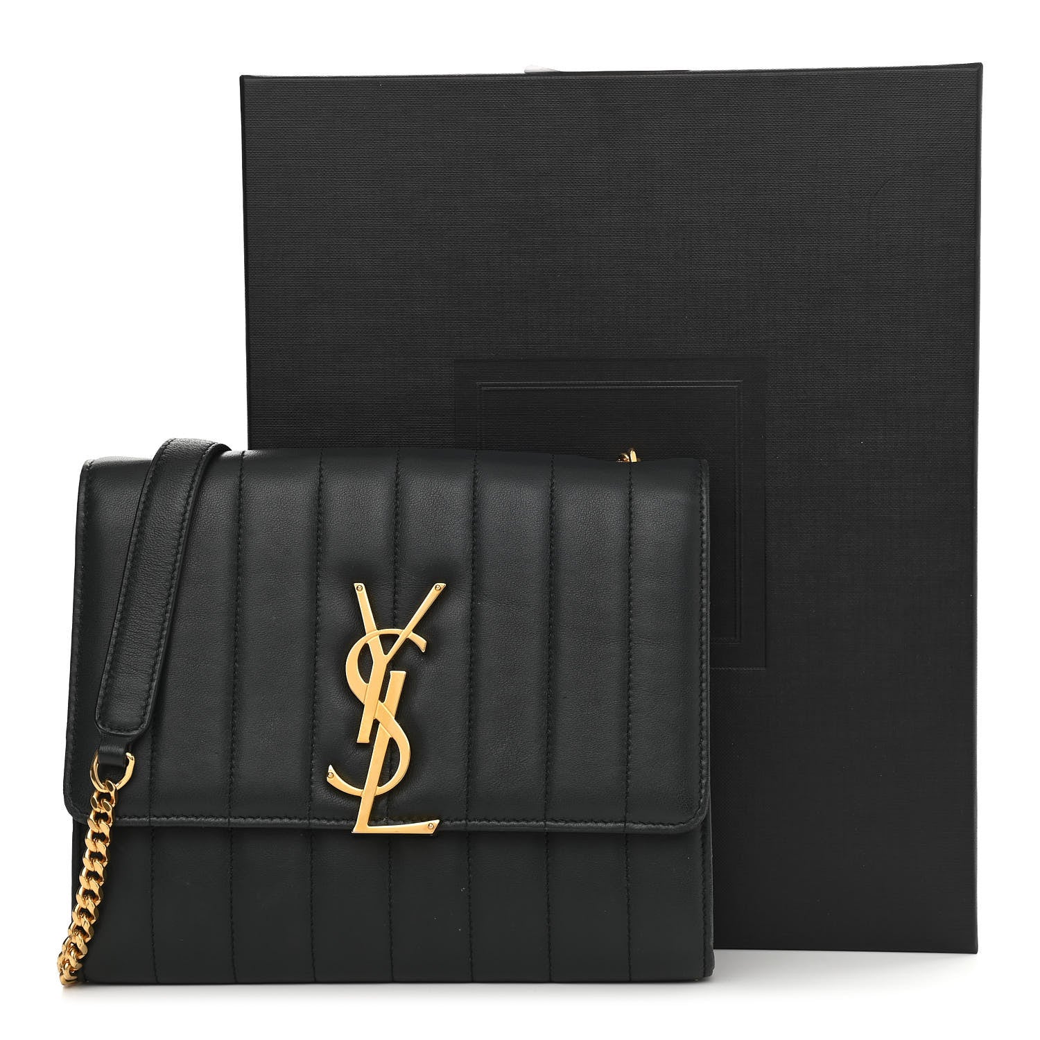 Saint Laurent Lambskin Matelasse Monogram Vicky Chain Wallet Black 13 of 13