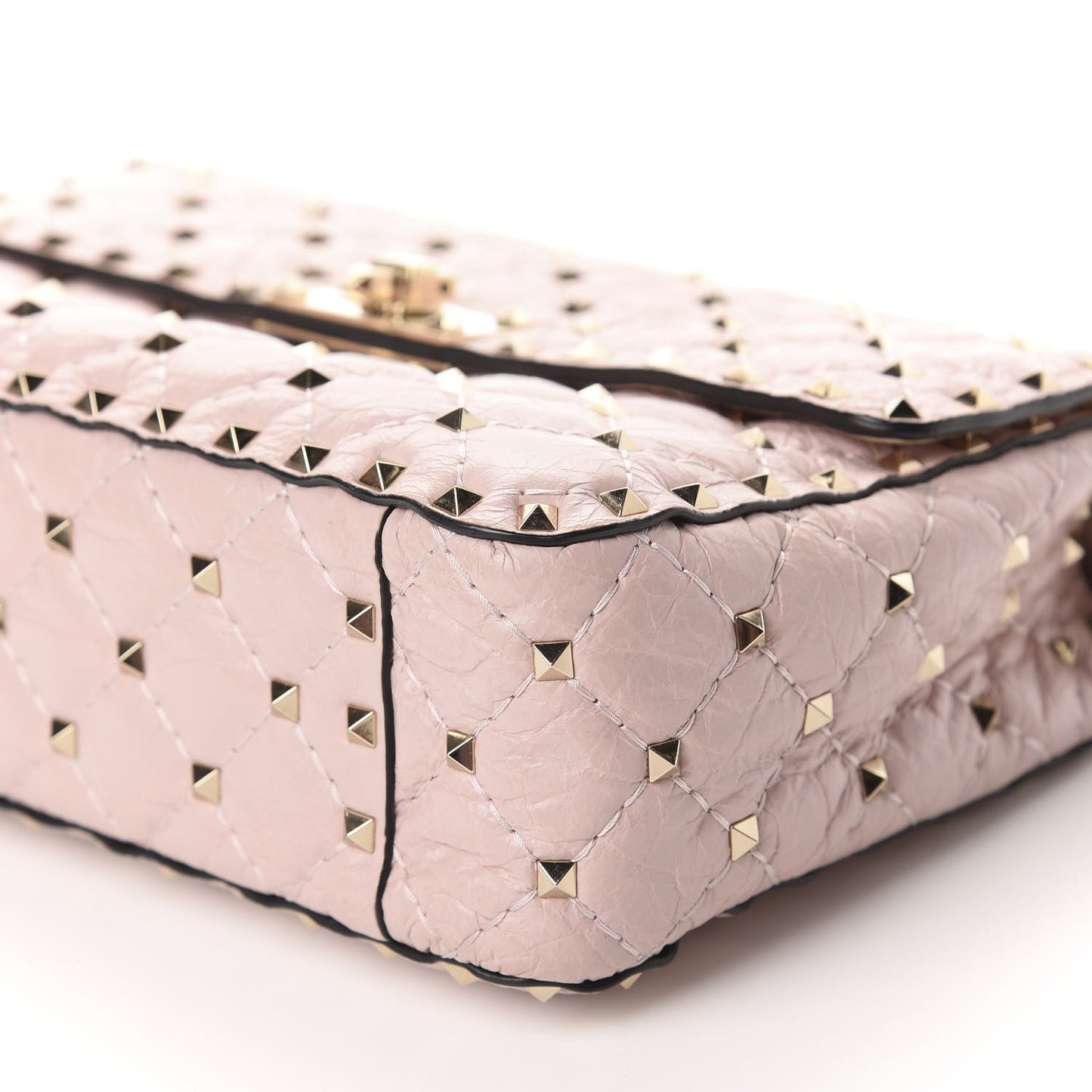Craquele Nappa Medium Rockstud Spike Shoulder Bag Water Rose