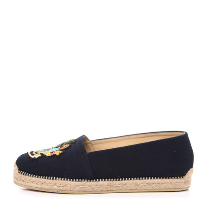 Christian Louboutin Canvas Lougalia Appliquéd Cario Loubi Flat Espadrilles 37 Version Blue 1 of 8