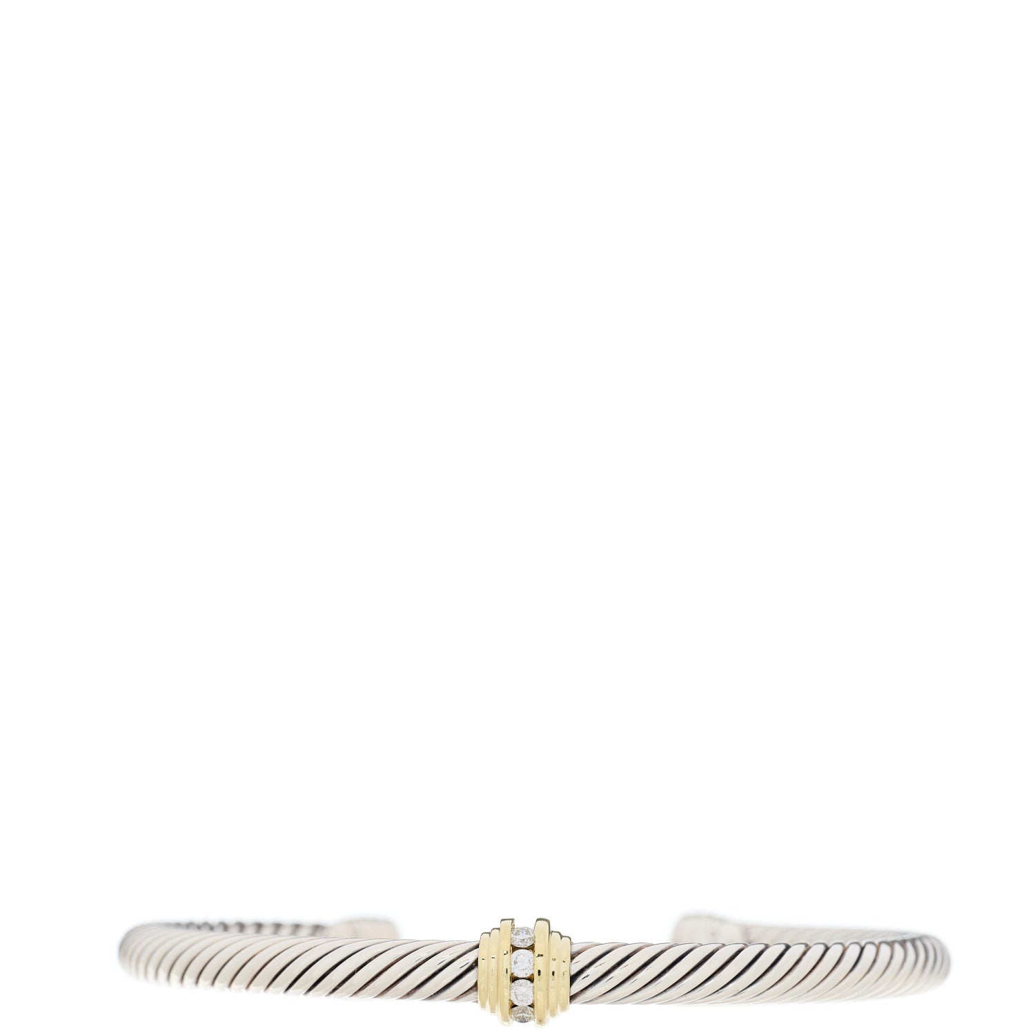 David Yurman Sterling Silver 18K Yellow Gold Diamond 5mm Cable Classics Single Station Bracelet 1 of 3