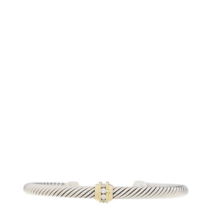 David Yurman Sterling Silver 18K Yellow Gold Diamond 5mm Cable Classics Single Station Bracelet 1 of 3