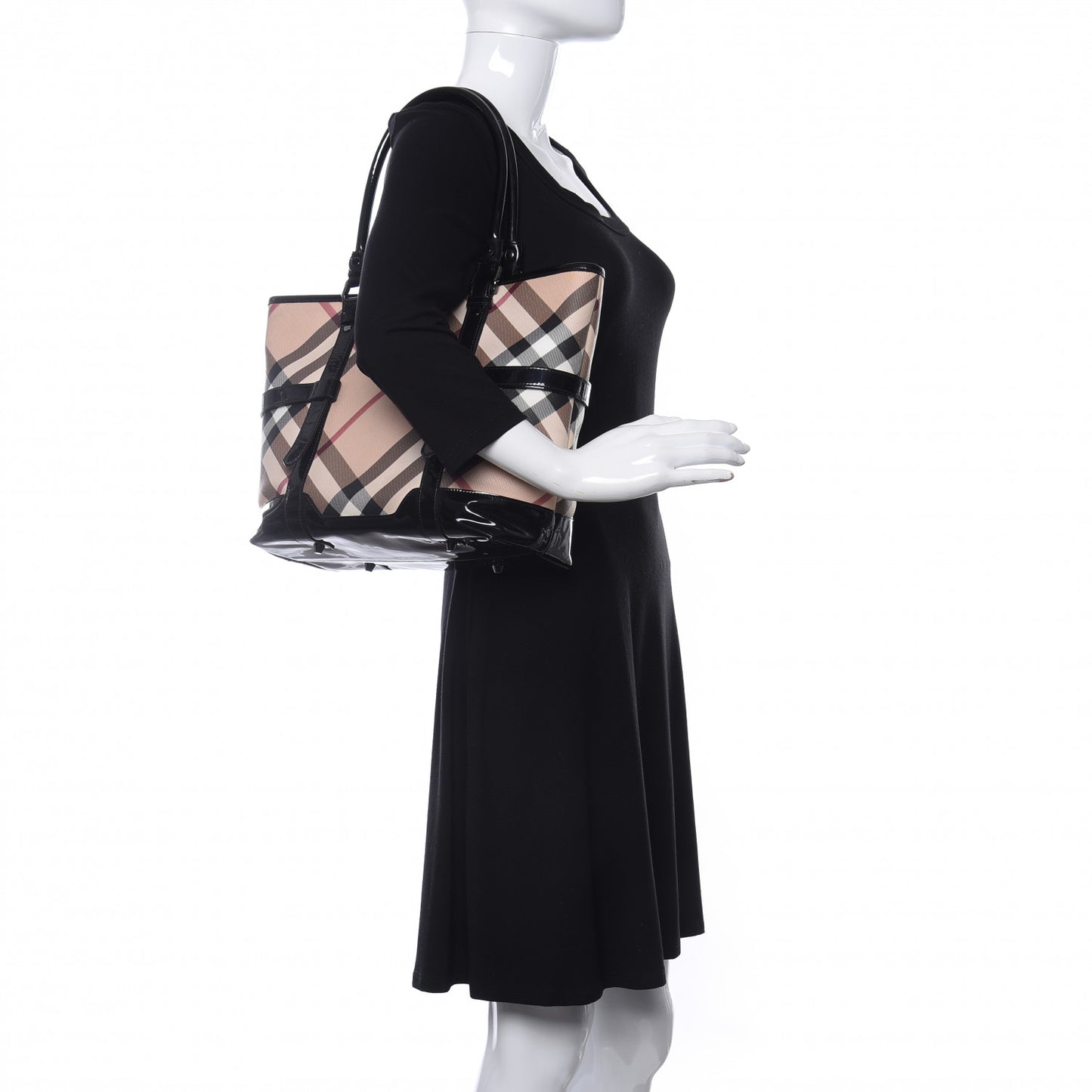 Patent Supernova Check Medium Denham Tote Black