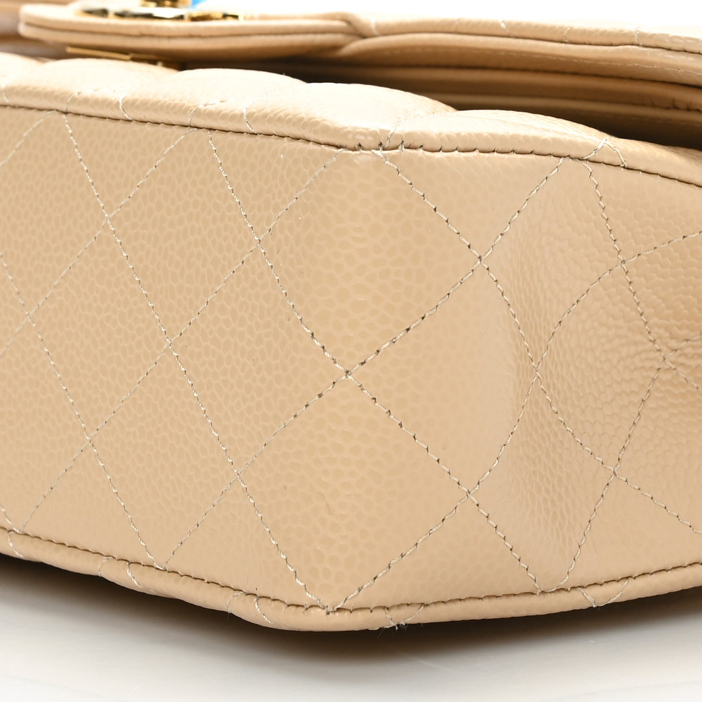 Caviar Quilted Small Double Flap Beige