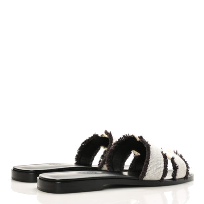 Hermes Toile H Oran Fringe Sandals 37 Prunoir 4 of 9