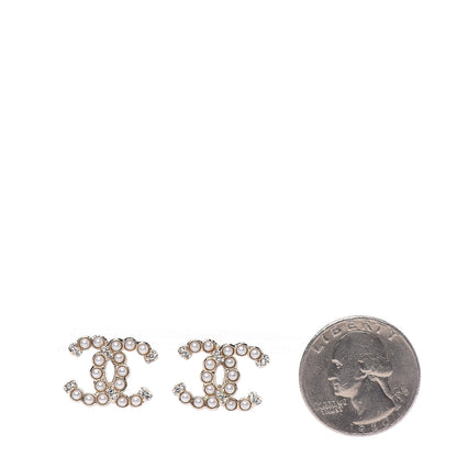 Chanel Pearl Crystal CC Earrings Gold 2 of 5