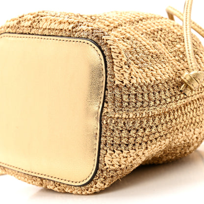 Fendi Raffia Lurex Vitello Laminato F is Fendi FF Crochet Mini Mon Tresor Bucket Bag Natural Oro 9 of 10