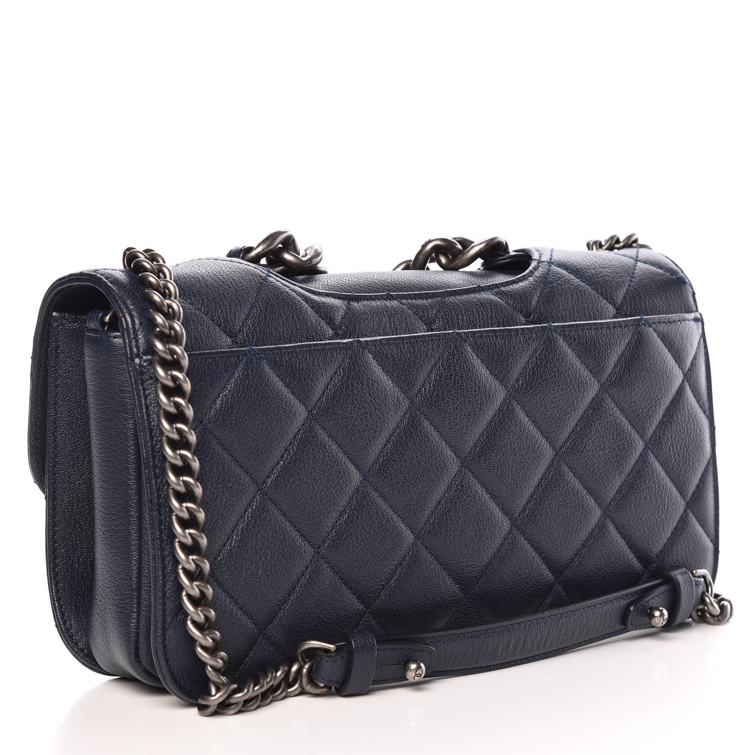 Chanel Goatskin Quilted Medium Perfect Edge Flap Navy Blue 4 of 10