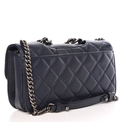 Chanel Goatskin Quilted Medium Perfect Edge Flap Navy Blue 4 of 10