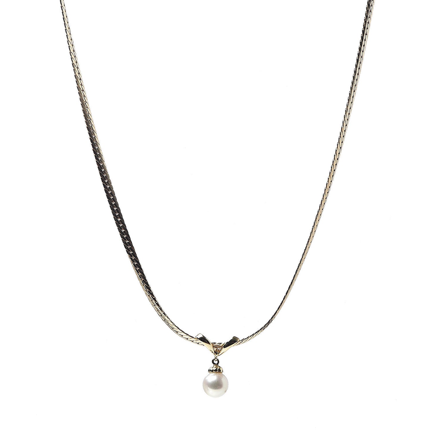 18K Yellow Gold Akoya Pearl 7mm Drop Pendant Necklace
