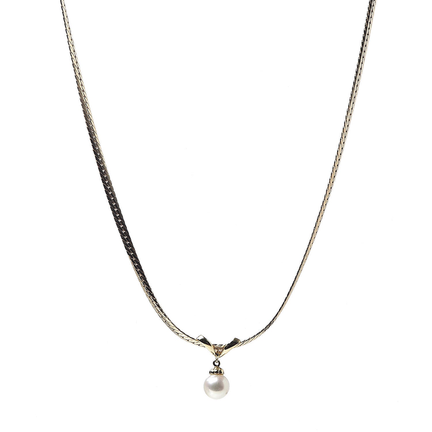 Mikimoto 18K Yellow Gold Akoya Pearl 7mm Drop Pendant Necklace 1 of 5