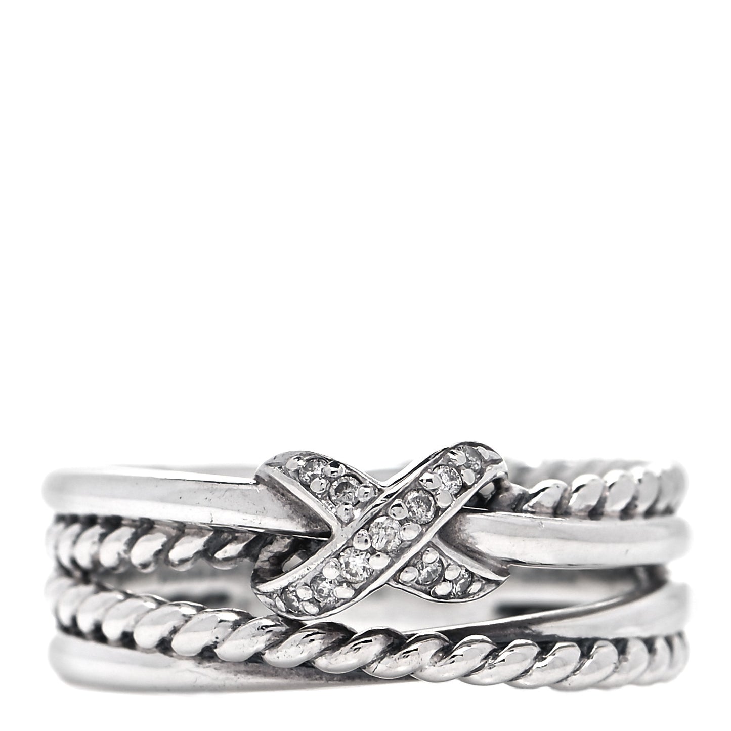Sterling Silver Diamond X Crossover Ring 50 5.5