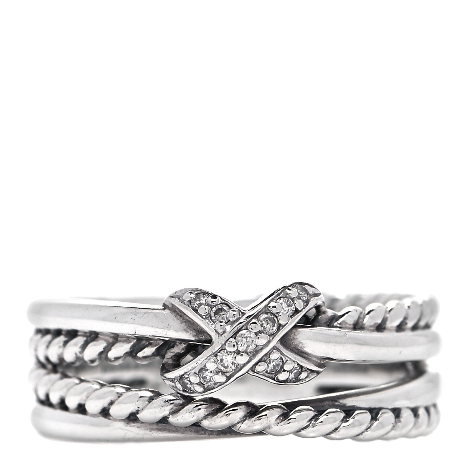 David Yurman Sterling Silver Diamond X Crossover Ring 50 5.5 1 of 5