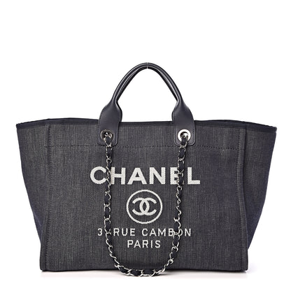 Chanel Denim Large Deauville Tote Dark Blue 1 of 10