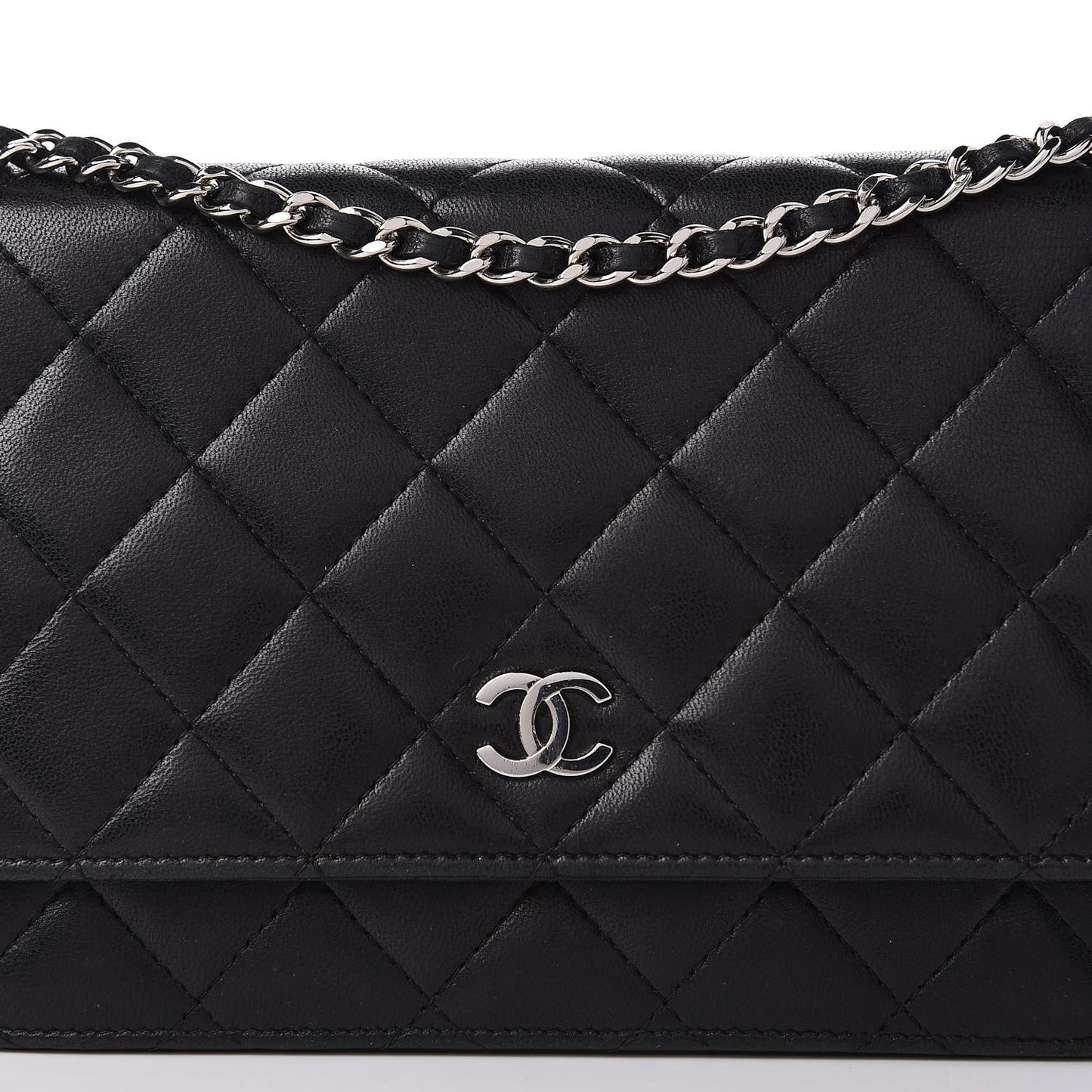 Lambskin Quilted Wallet On Chain WOC Black