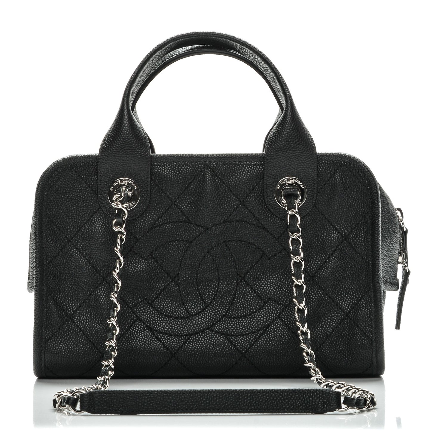 Caviar Quilted Small Deauville Bowling Bag Black