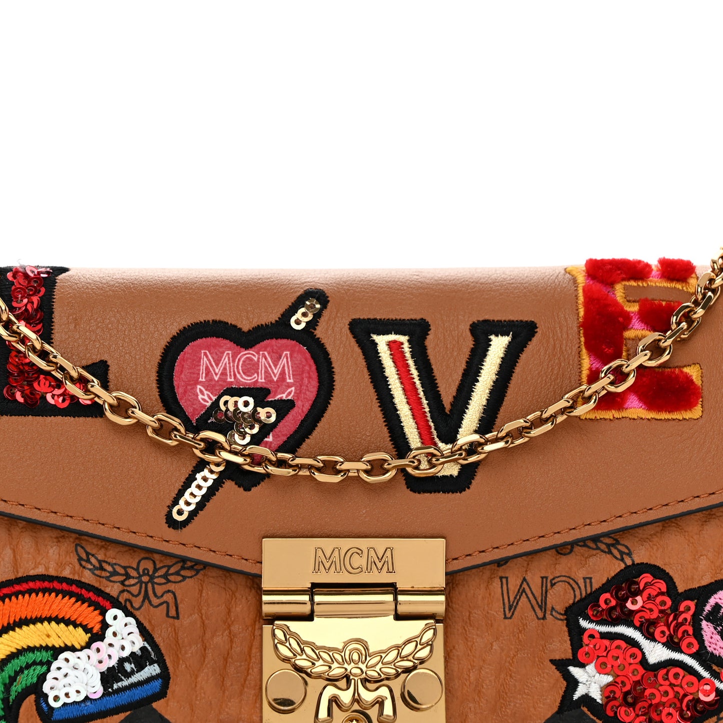 Visetos Large Patricia Love Patch Wallet On Chain Cognac