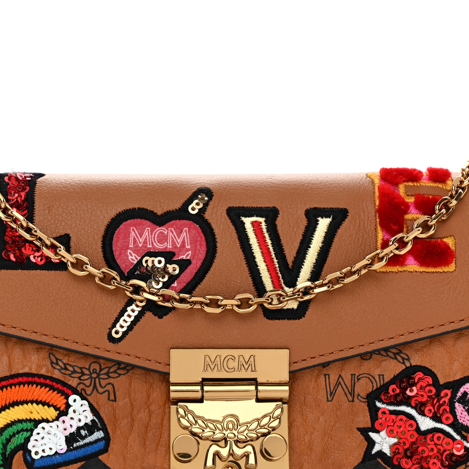 MCM Visetos Large Patricia Love Patch Wallet On Chain Cognac 8 of 10