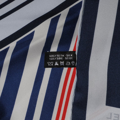 Chanel Silk Camellia Stripe CC Scarf Blue 5 of 5