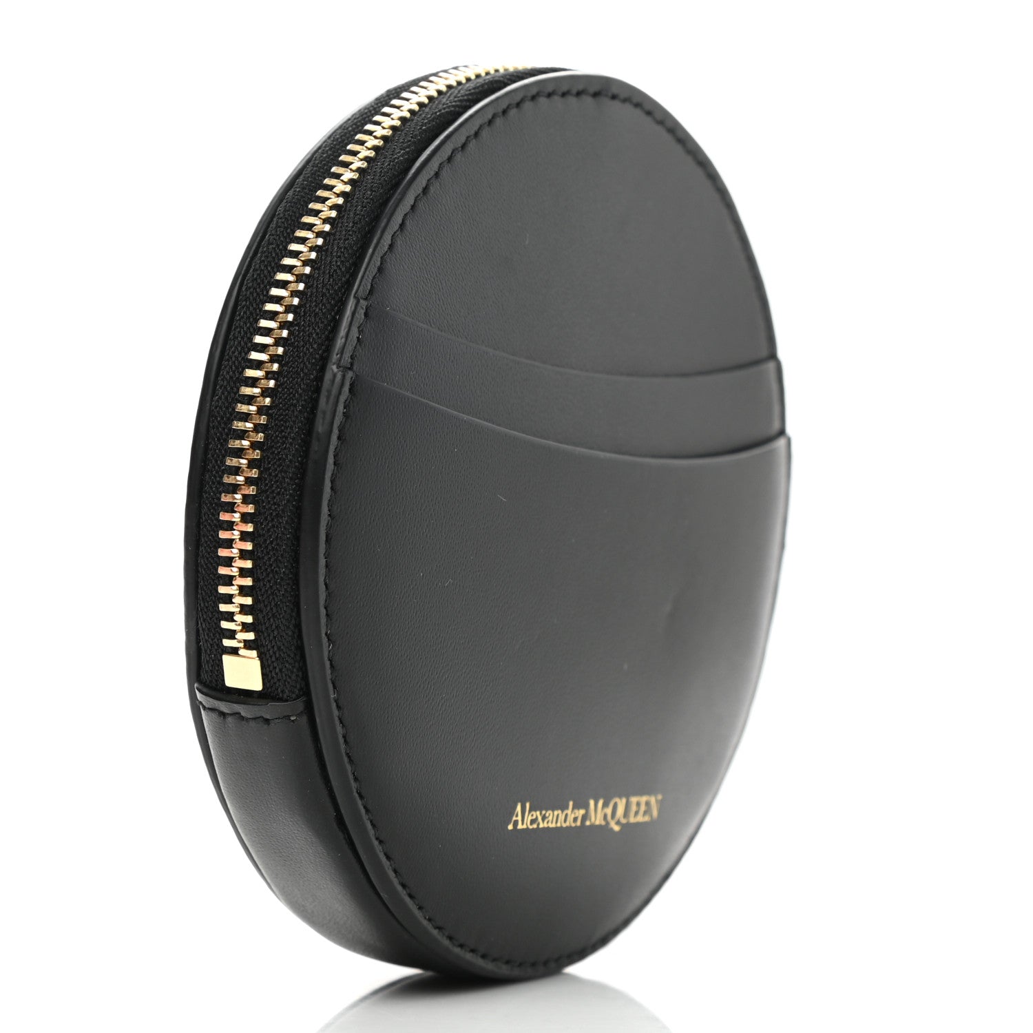 Alexander McQueen Calfskin Curve Zip Coin Purse Black Gold 3 of 7