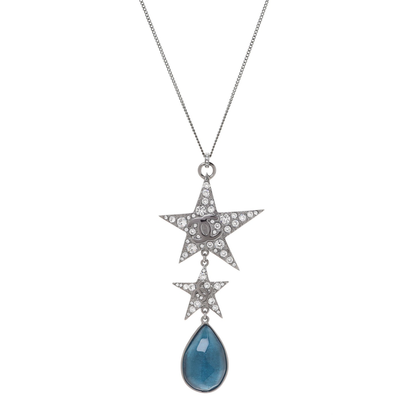 Crystal Resin CC Star Drop Necklace Silver Blue