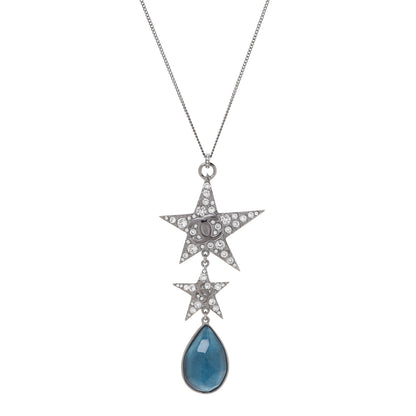 Chanel Crystal Resin CC Star Drop Necklace Silver Blue 1 of 6