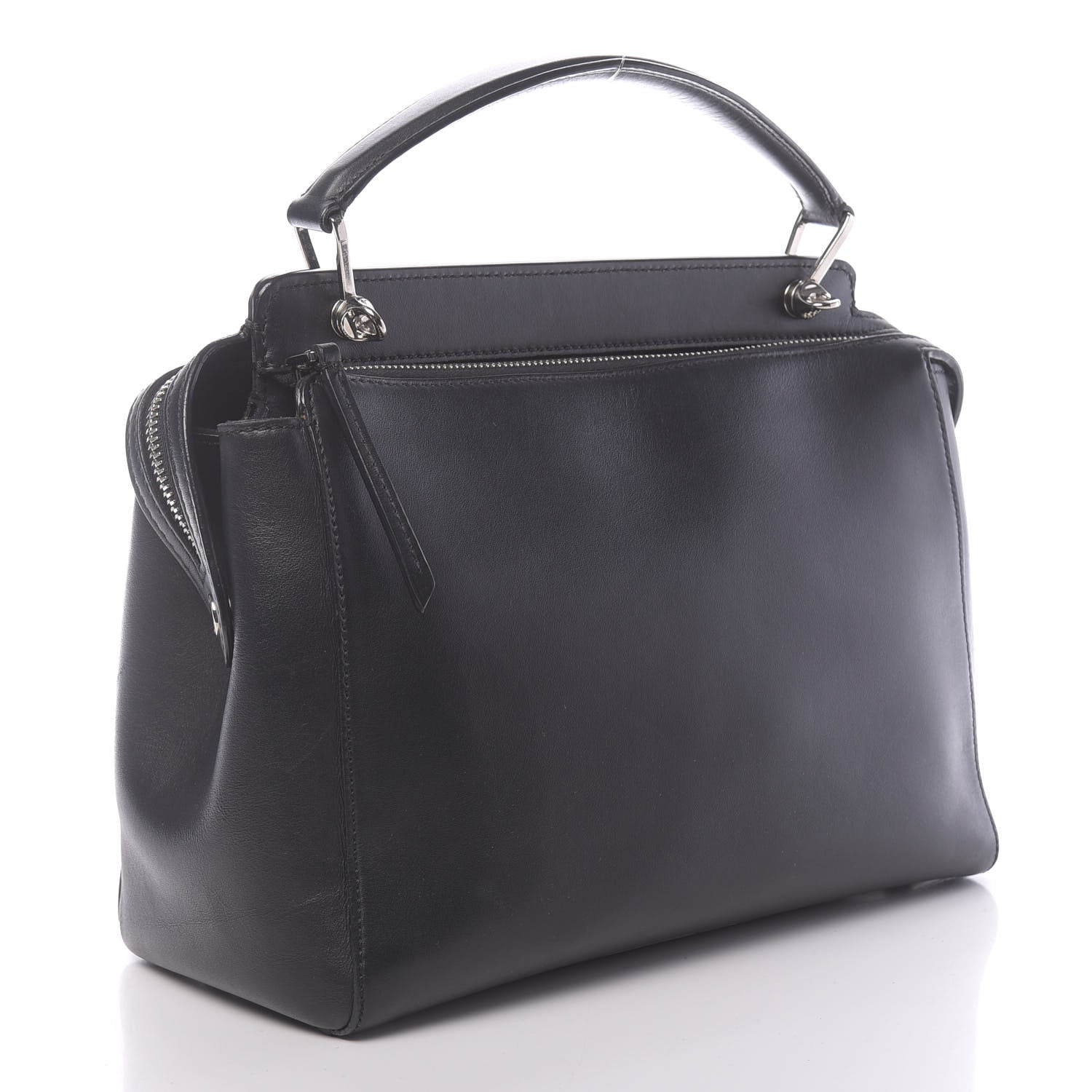 Fendi Vitello Baltico Dolce Shiny Nappa Lace Up DotCom Satchel Black Blue 3 of 11