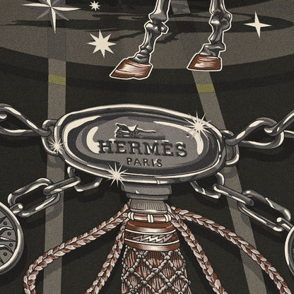 Hermes Silk C'est La Fete Scarf 90 Kaki Anthracite Gris 2 of 3
