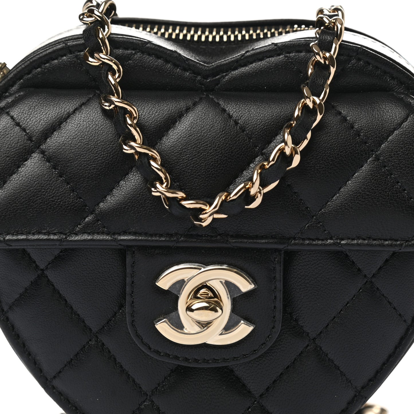 Lambskin Quilted CC In Love Heart Clutch With Chain Black