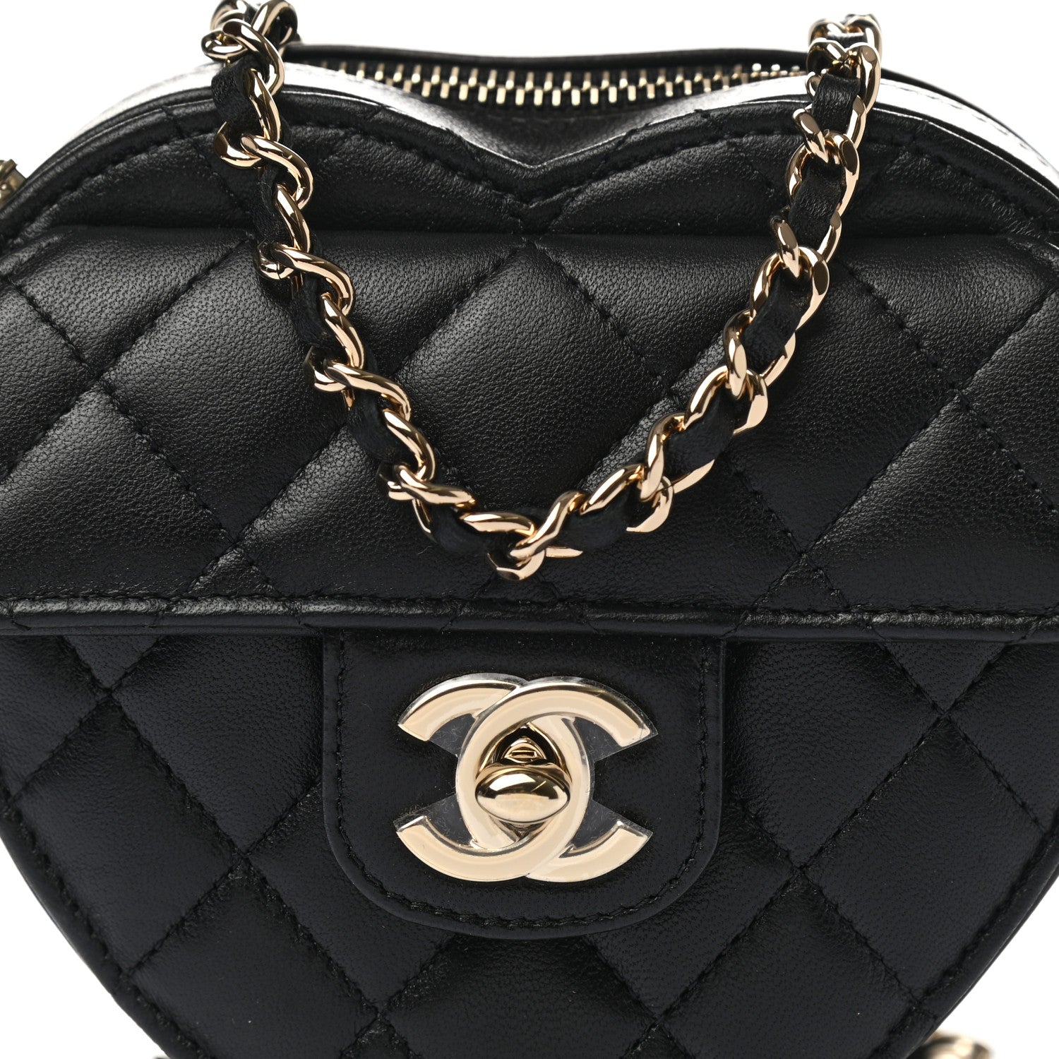 Chanel Lambskin Quilted CC In Love Heart Clutch With Chain Black 8 of 11