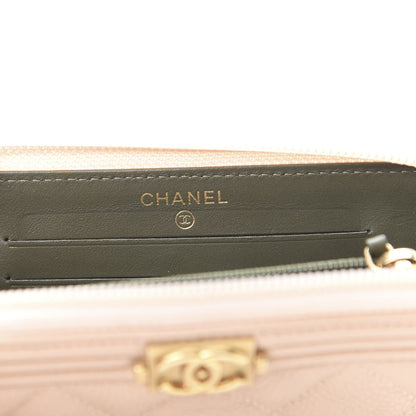 Chanel Caviar Quilted Small Boy Zip Around Wallet Beige 6 of 10