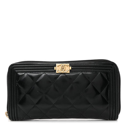 Chanel Patent Calfskin Quilted Boy L-Gusset Zip Wallet Black 1 of 9