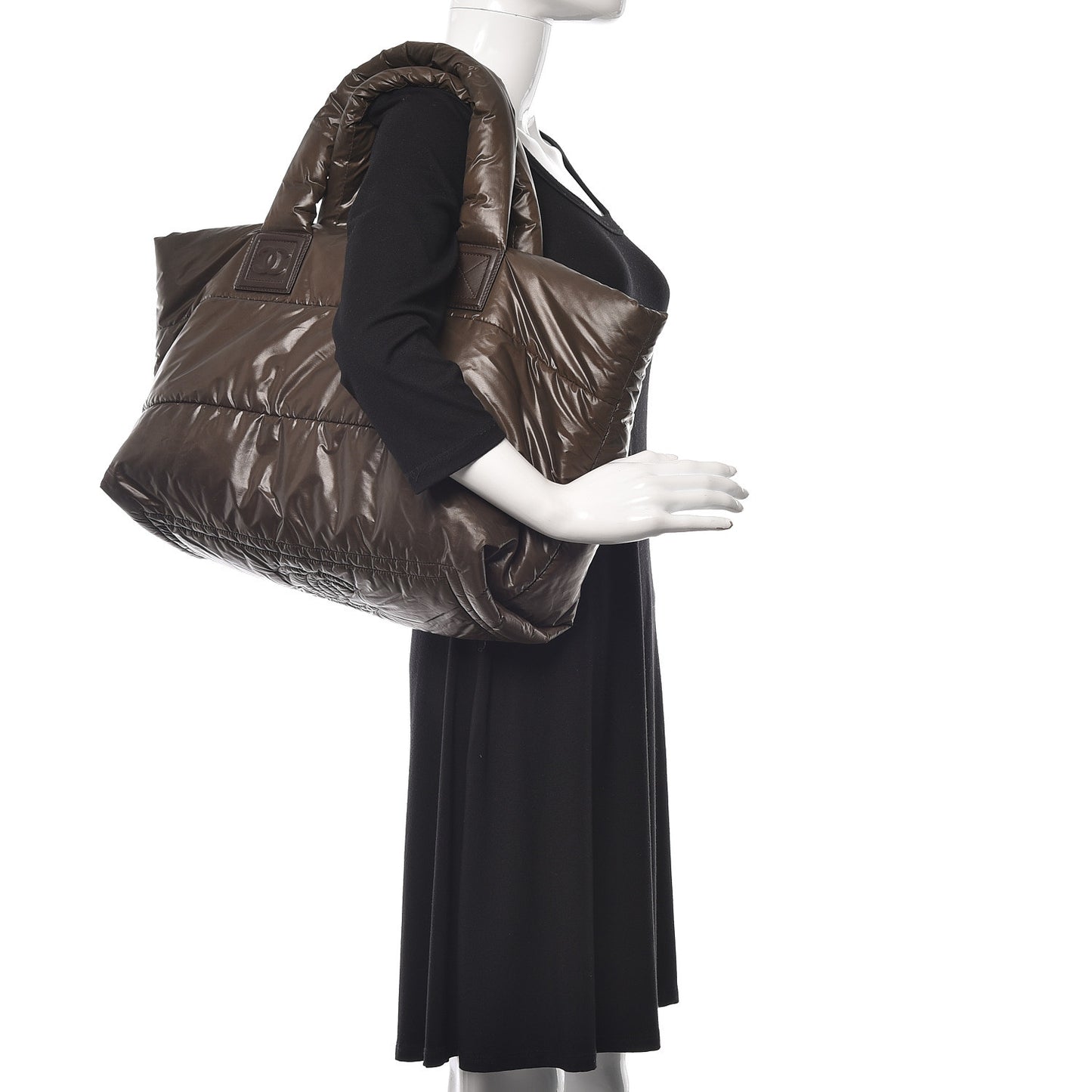Nylon Quilted Medium Coco Cocoon Reversible Tote Brown