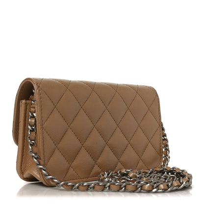 Chanel Iridescent Caviar Quilted Camellia Phone Holder With Chain Beige 3 of 12