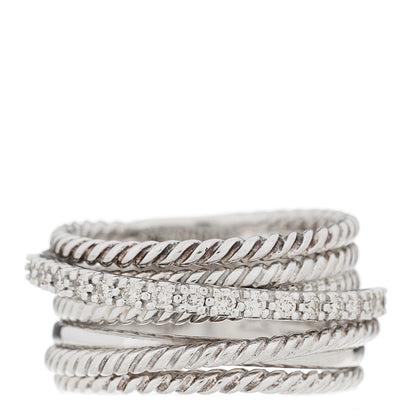 David Yurman Sterling Silver 14K White Gold Diamond 11mm Wide Crossover Cable Ring 51 5.75 1 of 4