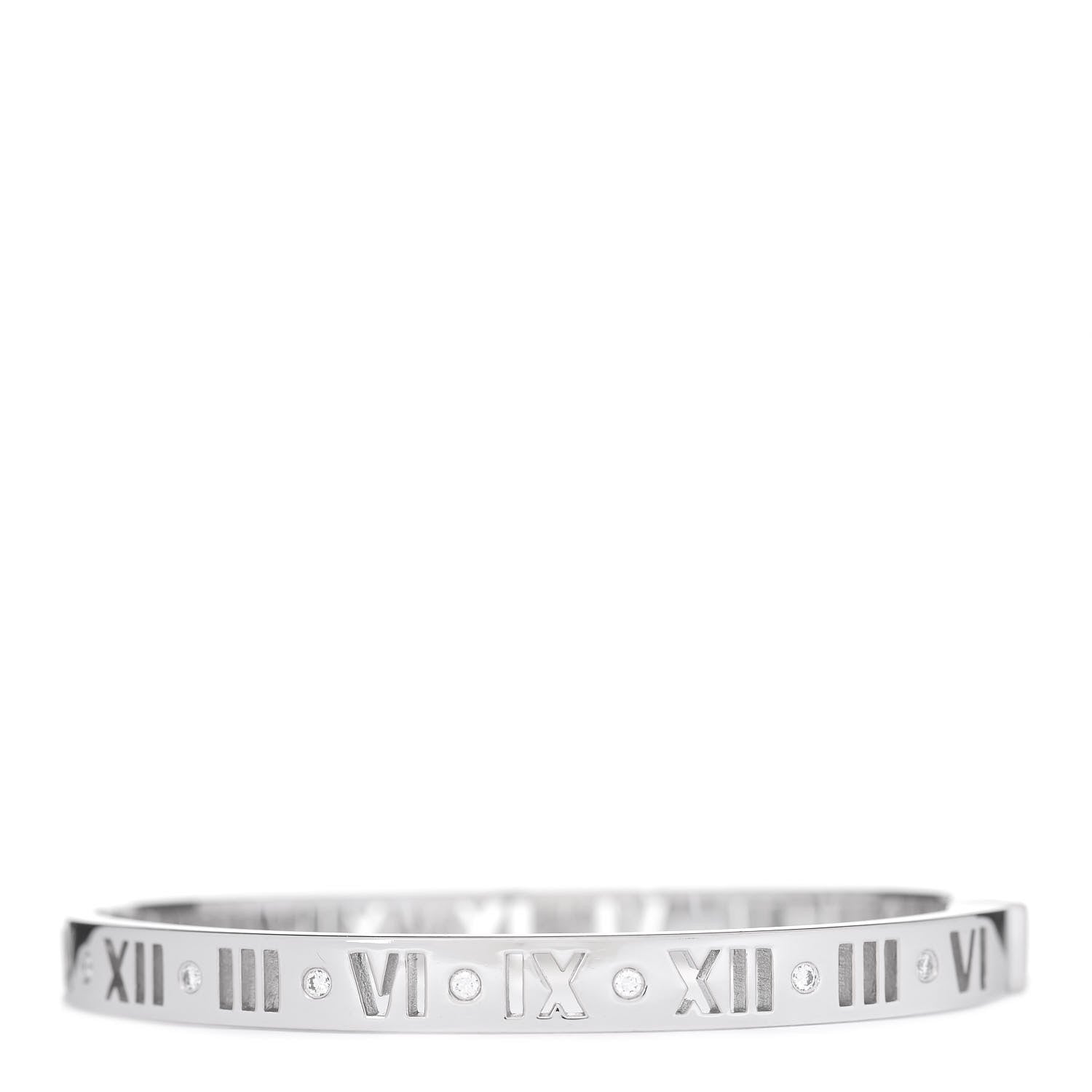 Tiffany 18K White Gold Diamond Atlas Pierced Hinged Bangle Bracelet 1 of 5