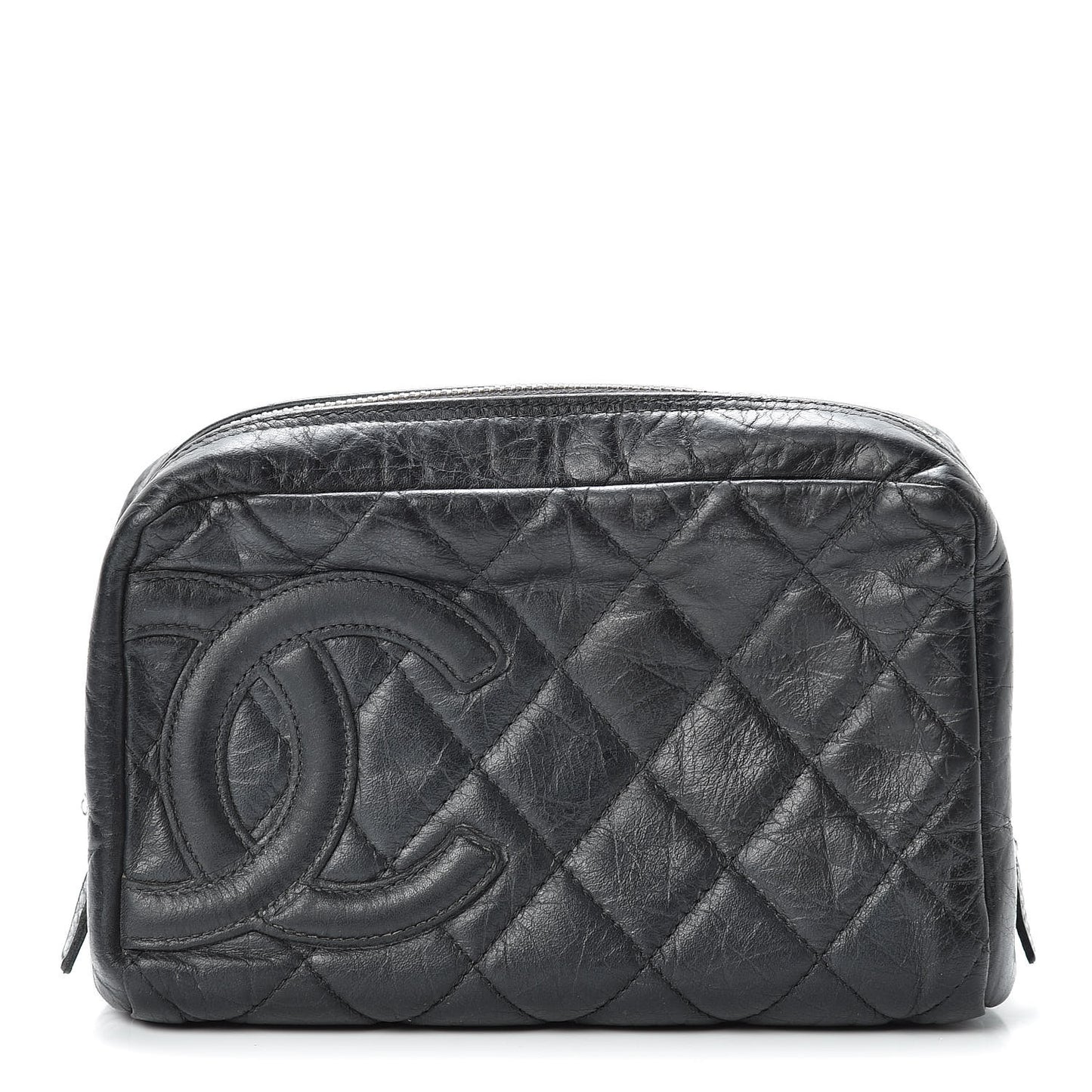 Distressed Calfskin Cambon Cosmetic Case Black
