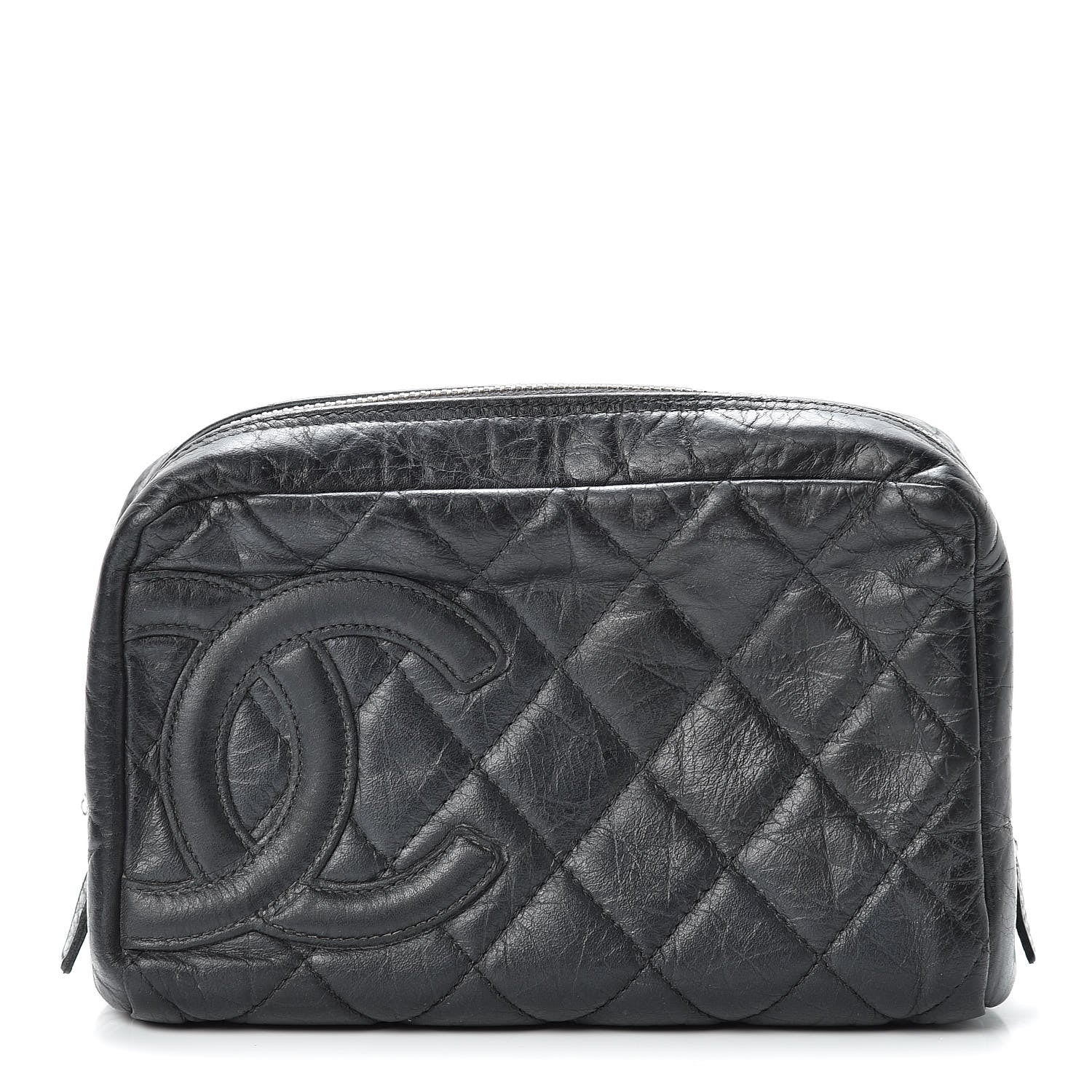 Chanel Distressed Calfskin Cambon Cosmetic Case Black 1 of 17
