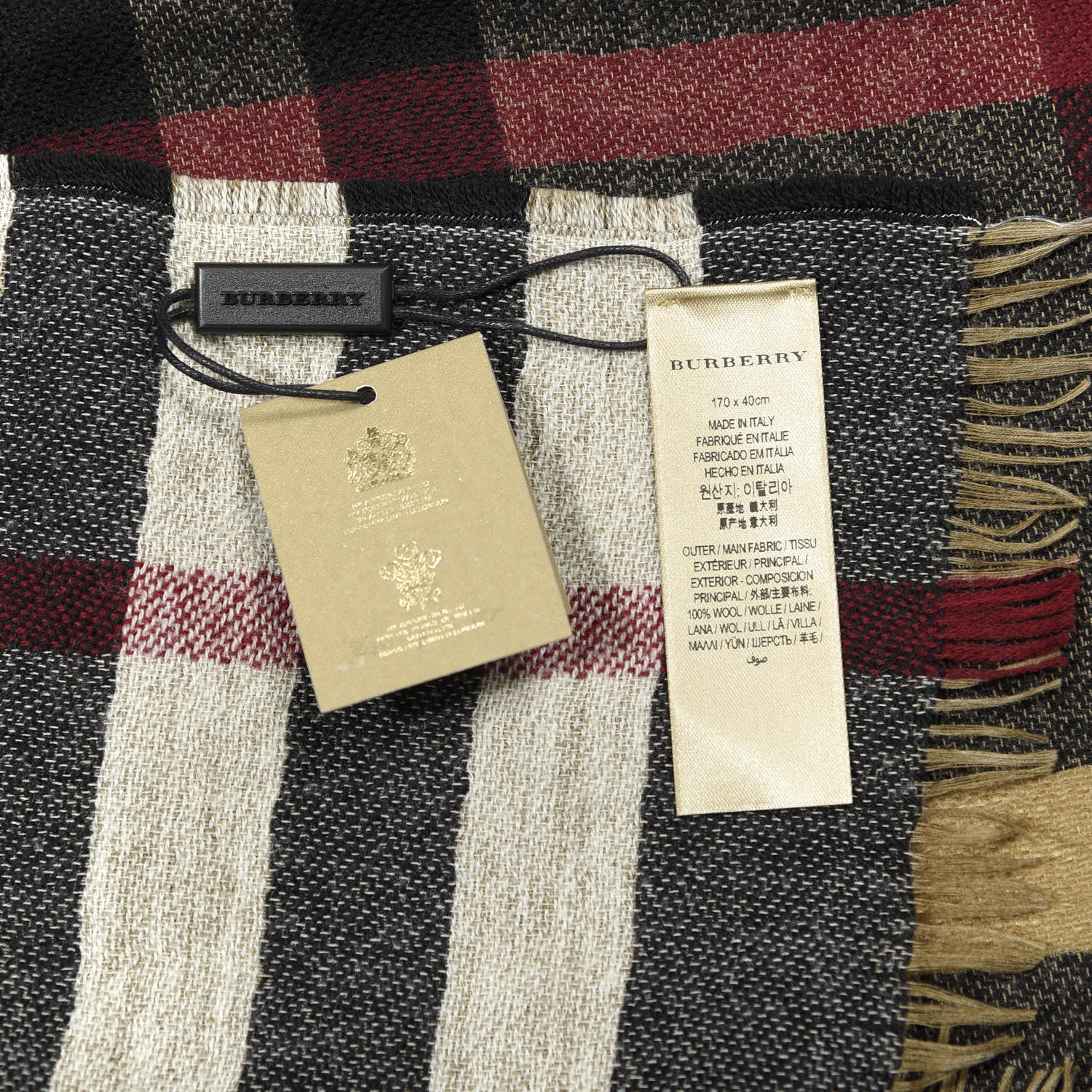 Burberry Wool Reversible Color Check Scarf Camel Check 4 of 4