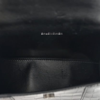Balenciaga Shiny Calfskin Monochrome Crocodile Embossed Hourglass Top Handle Bag XS Black 5 of 10