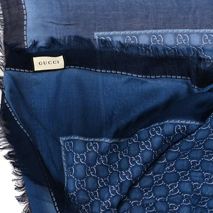 Gucci Modal Silk GG Monogram Fringe Shawl Blue 2 of 3