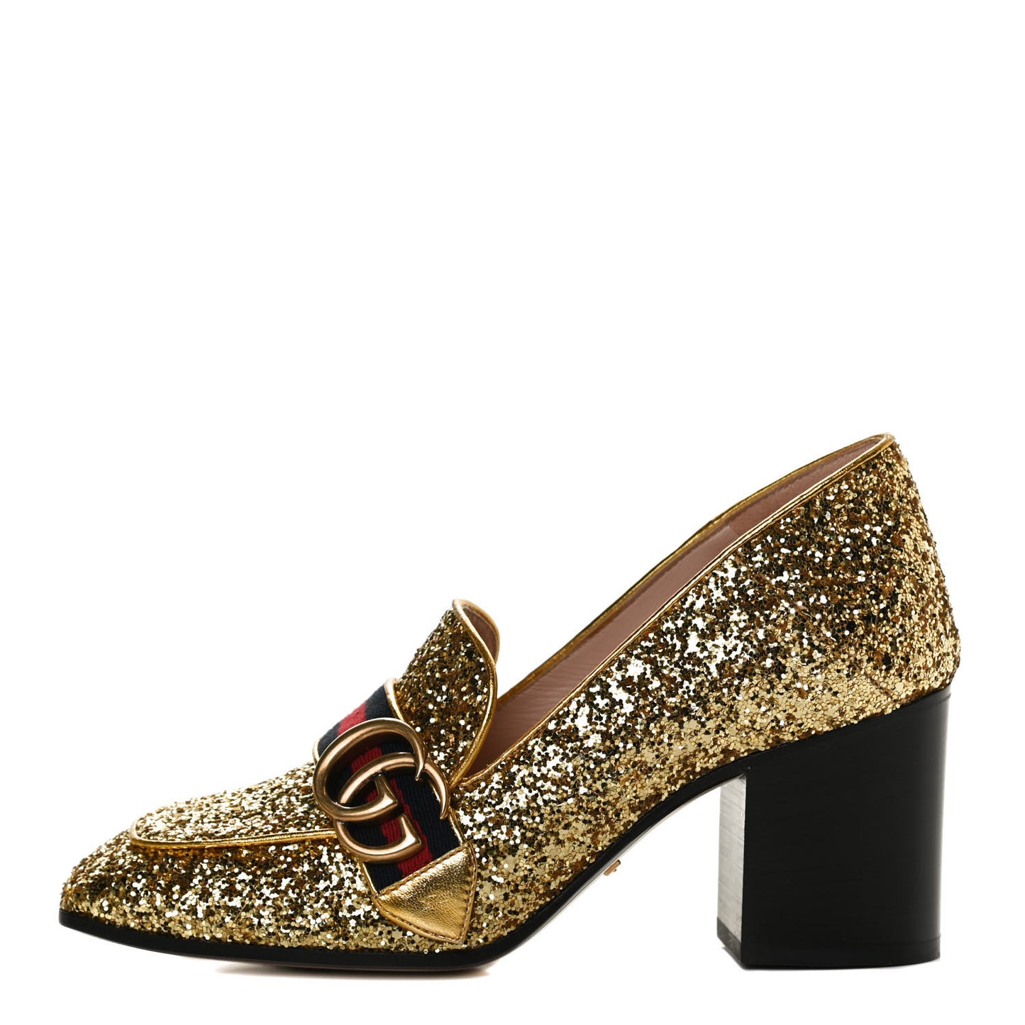 Glitter Nappa Web Peyton 75mm Loafer Pumps 36.5 Oro Vecchio