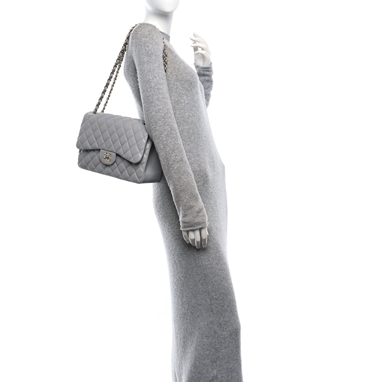Chanel Caviar Quilted Jumbo Double Flap Grey 2 of 11