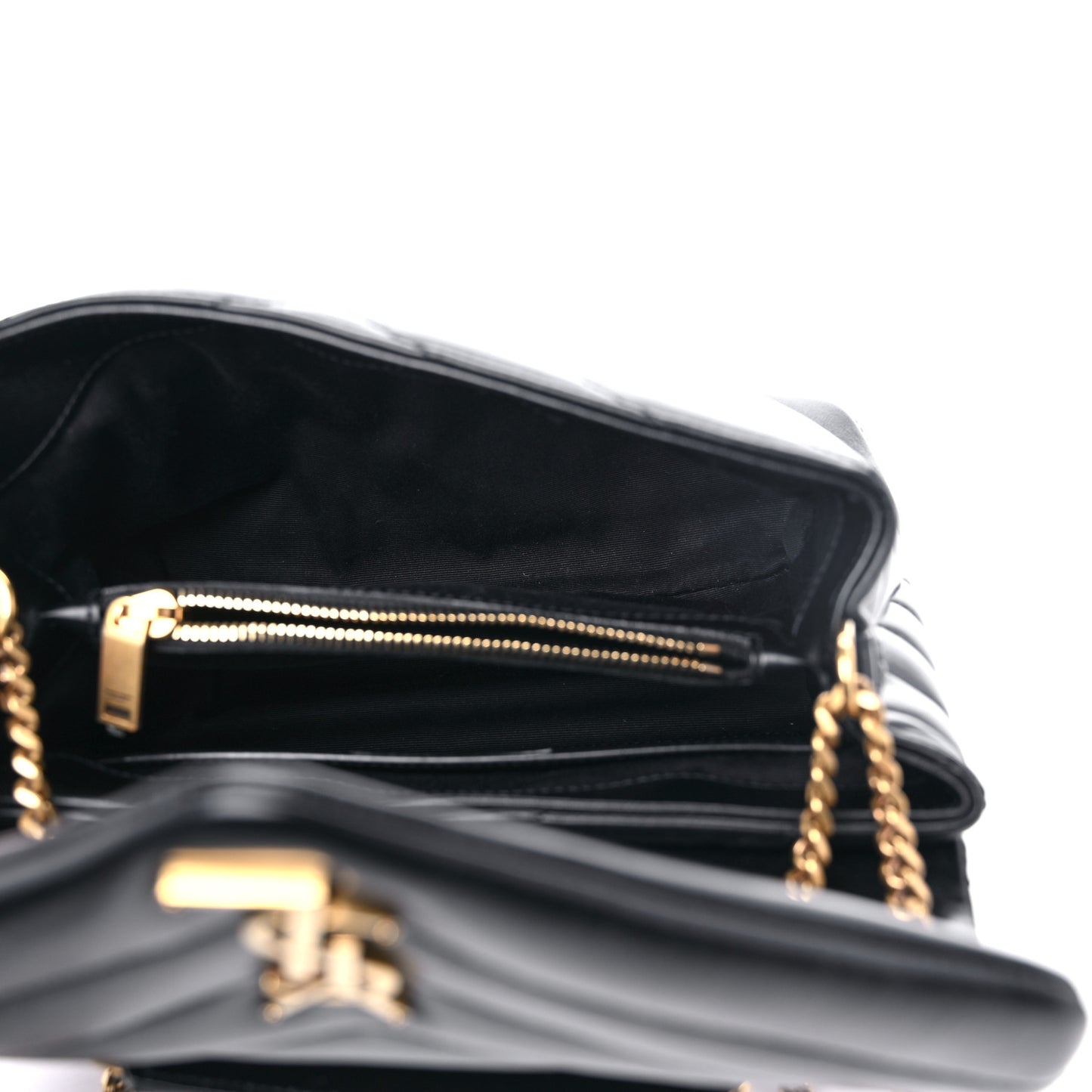 Calfskin Y Quilted Monogram Small Loulou Chain Satchel Black