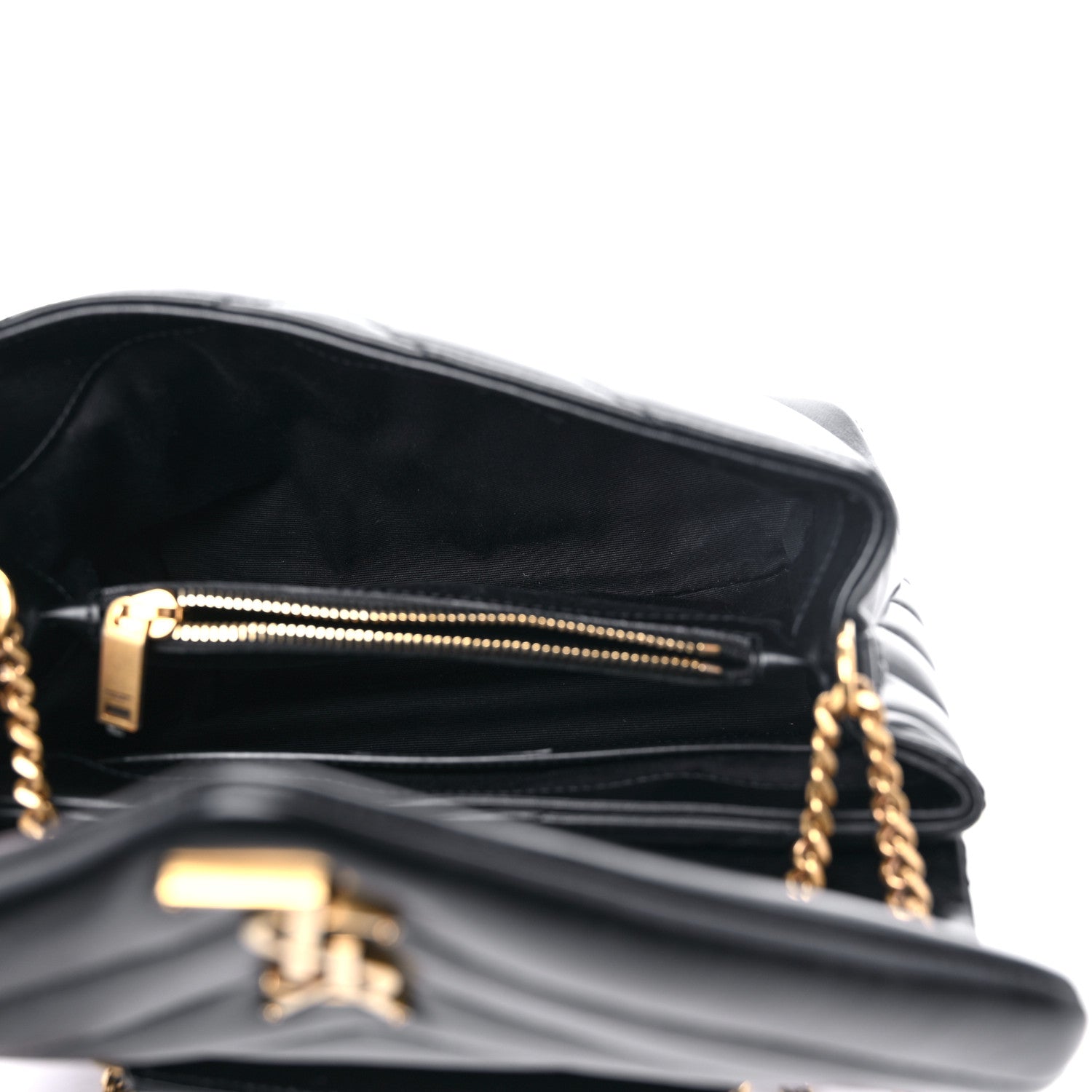 Saint Laurent Calfskin Y Quilted Monogram Small Loulou Chain Satchel Black 5 of 9